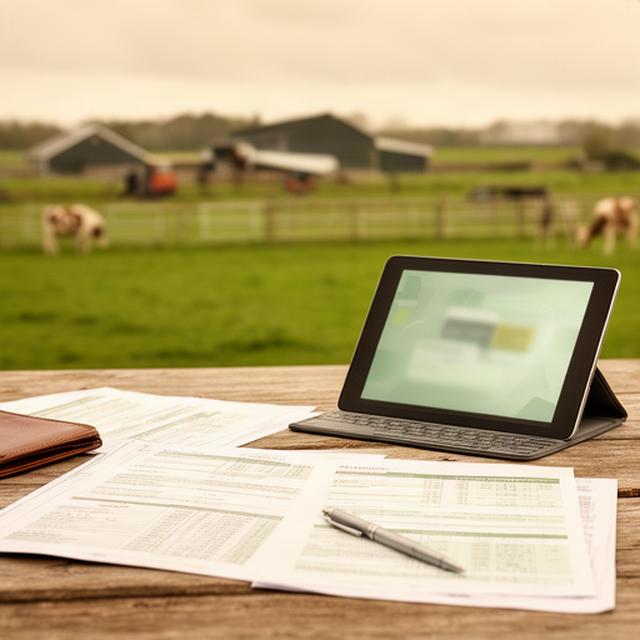 Landelijke bedrijfsadministratie naast een tablet met privacygegevens op een agrarisch erf